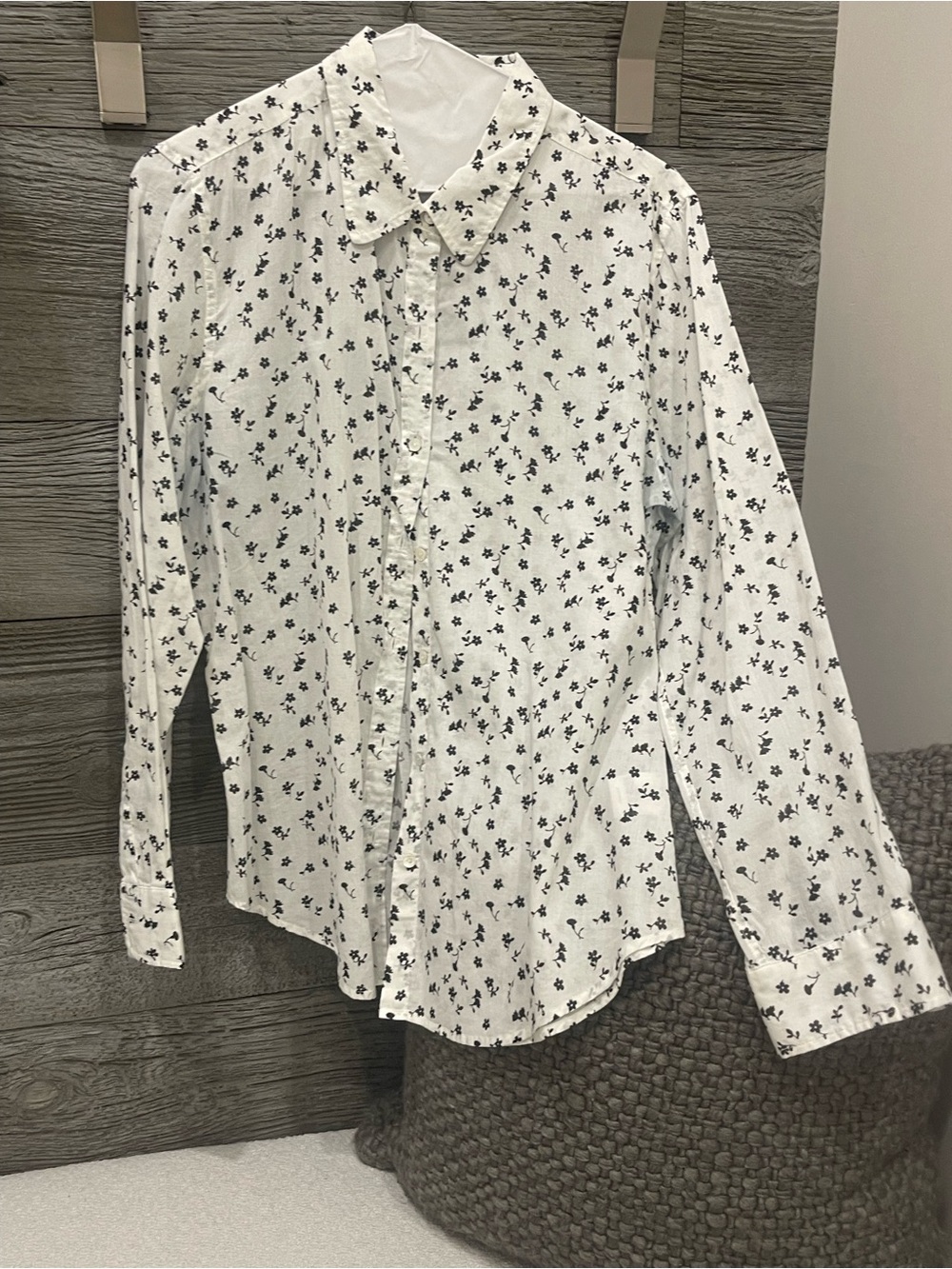 Nili Lotan White Button-Down Shirt with Black Floral Print